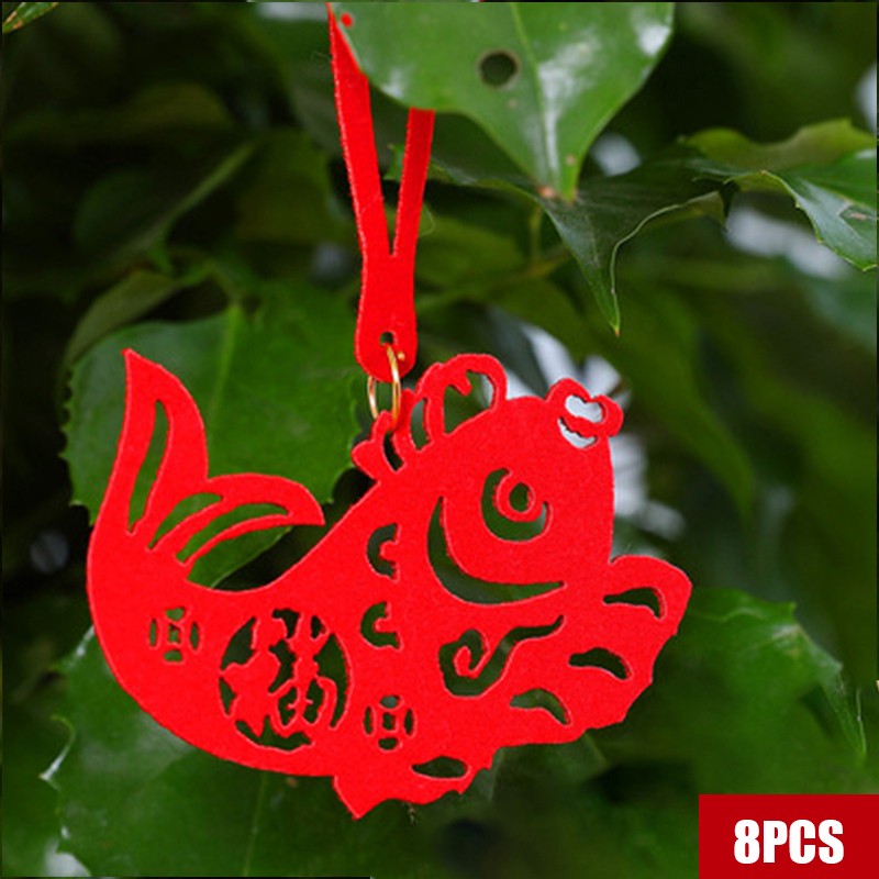 Spring Festival Collection Red Flocking Lantern Ornament Bonsai Pendant - Picture 17 of 19