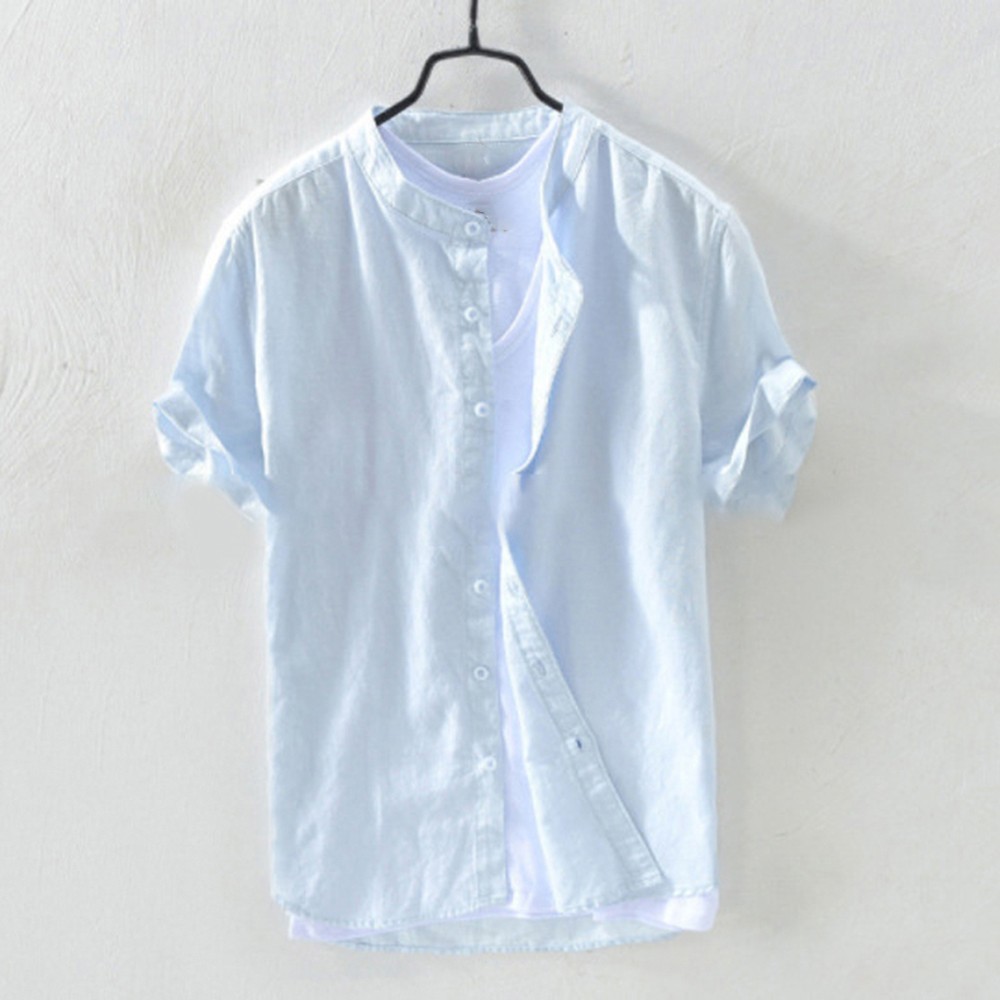 Loose Fit Collarless Men's Linen Dress Shirt Soft Comfortable Casual Loose Top
