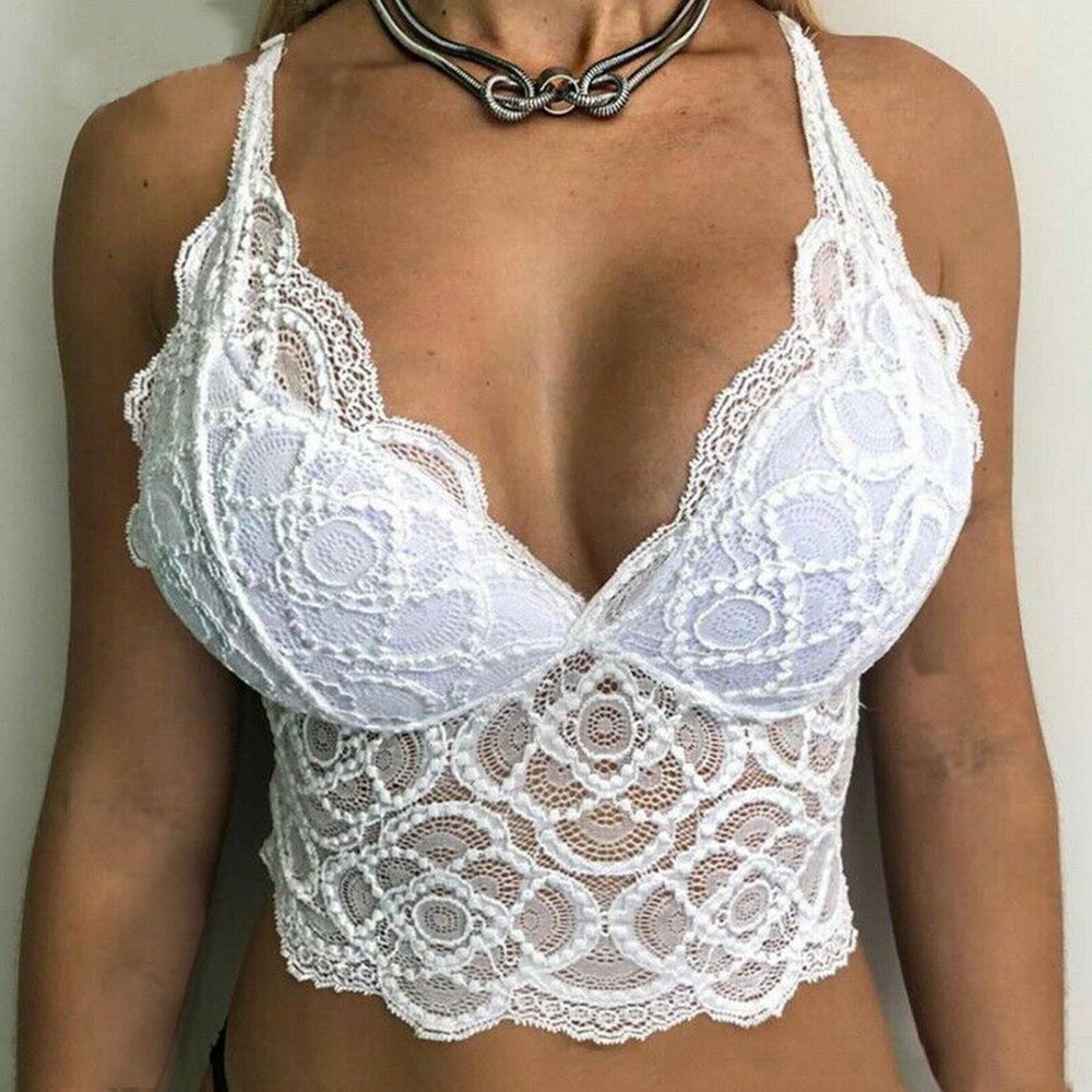 Comfort Tops Women Sexy Soft Summer V-Neck Bralet Crop Top Floral Lace - Picture 13 of 13