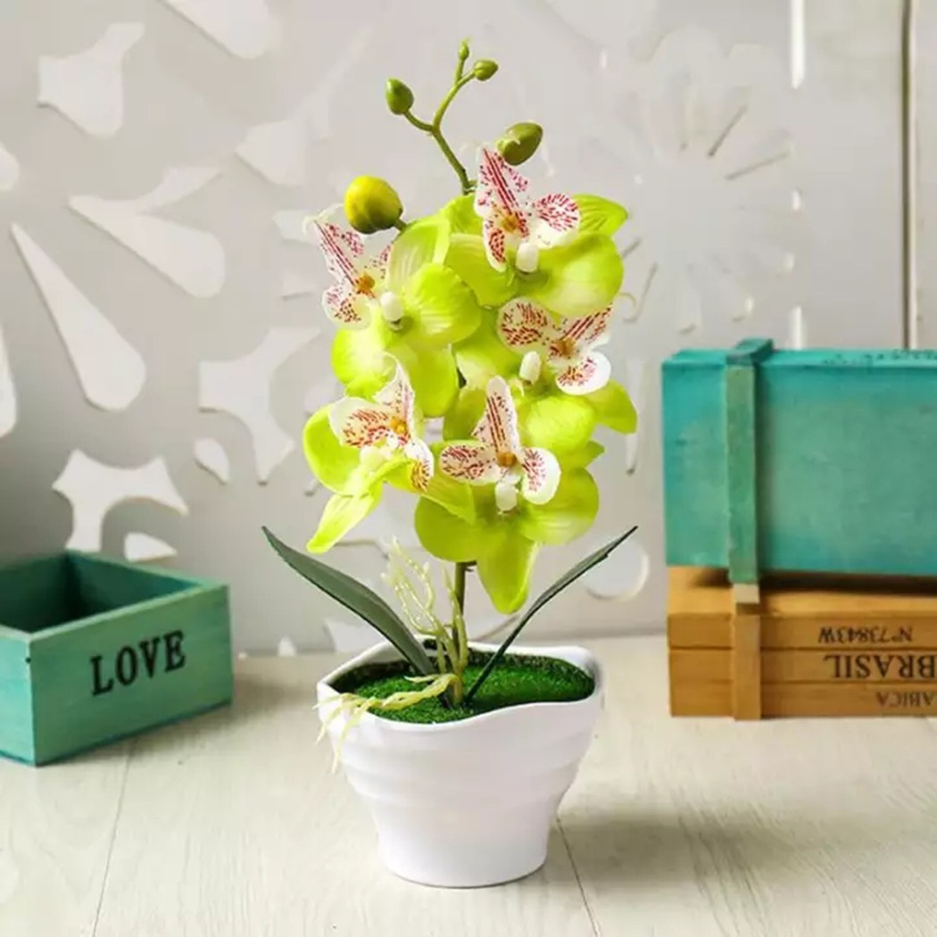 Artificial Simulation Bonsai Orchid Flower Potted Plant Vase Home Decor With Pot