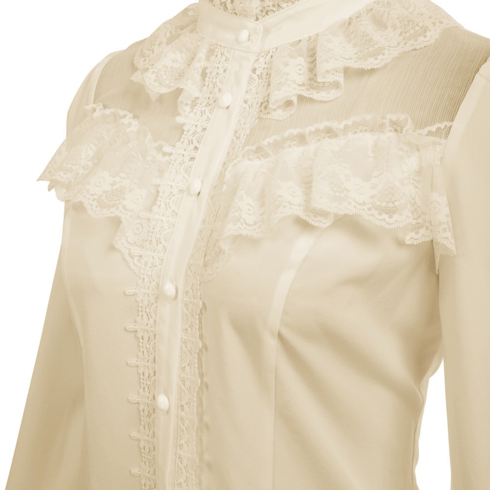 Stylish Vintage Lace Shirt Tops with Stand Collar for Fashionable Women - Picture 19 of 52