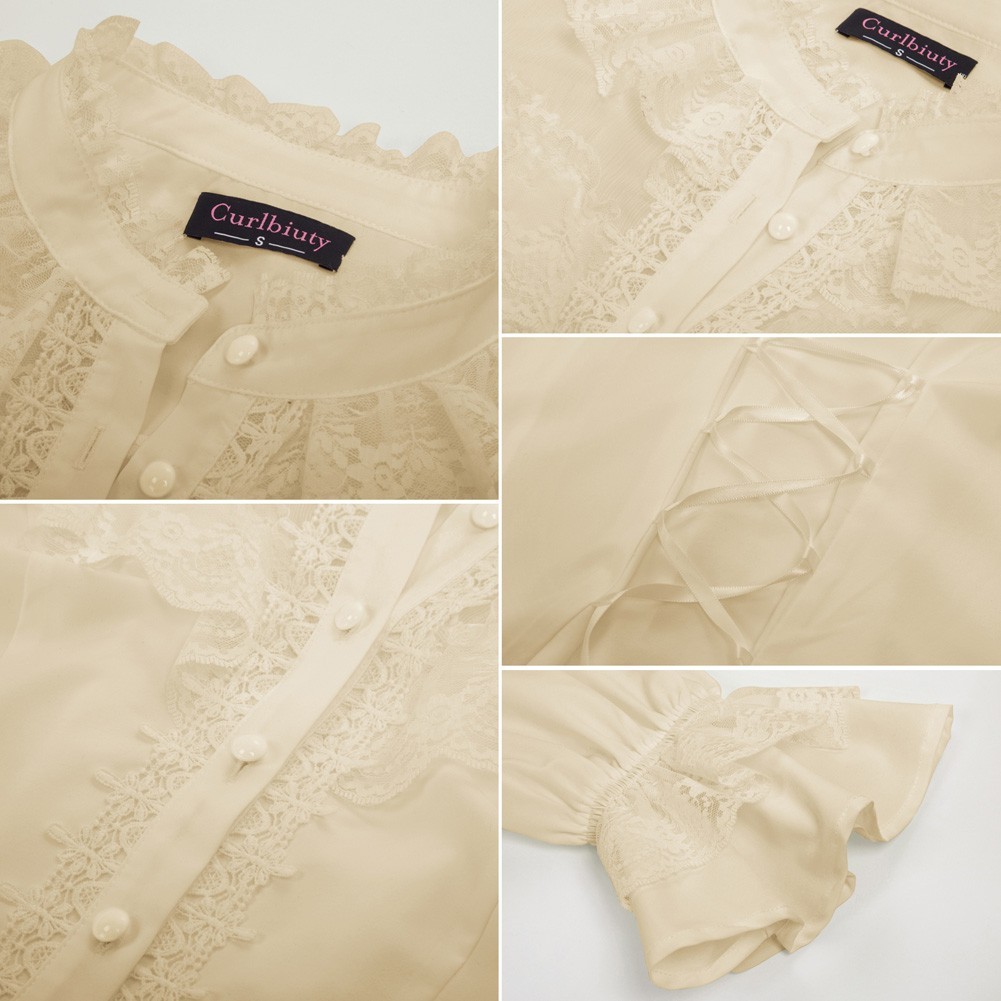 Stylish Vintage Lace Shirt Tops with Stand Collar for Fashionable Women - Picture 18 of 52