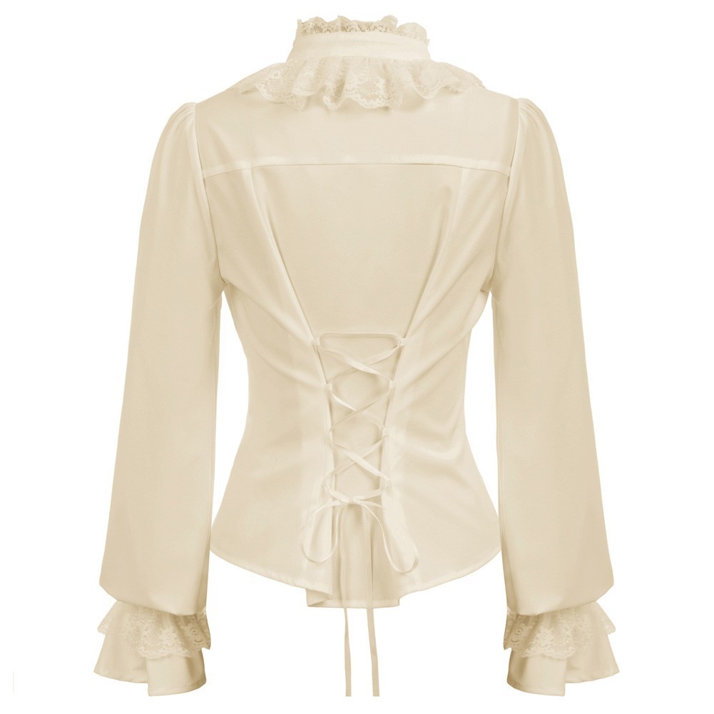 Stylish Vintage Lace Shirt Tops with Stand Collar for Fashionable Women - Picture 17 of 52
