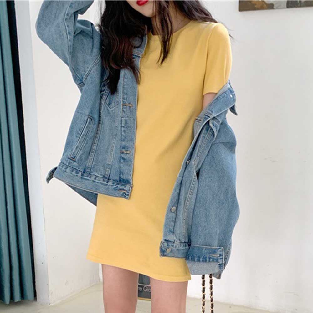 Elegant Women's Summer Dress MidLong Short Sleeve T shirt Dress in Candy Color - Picture 16 of 25