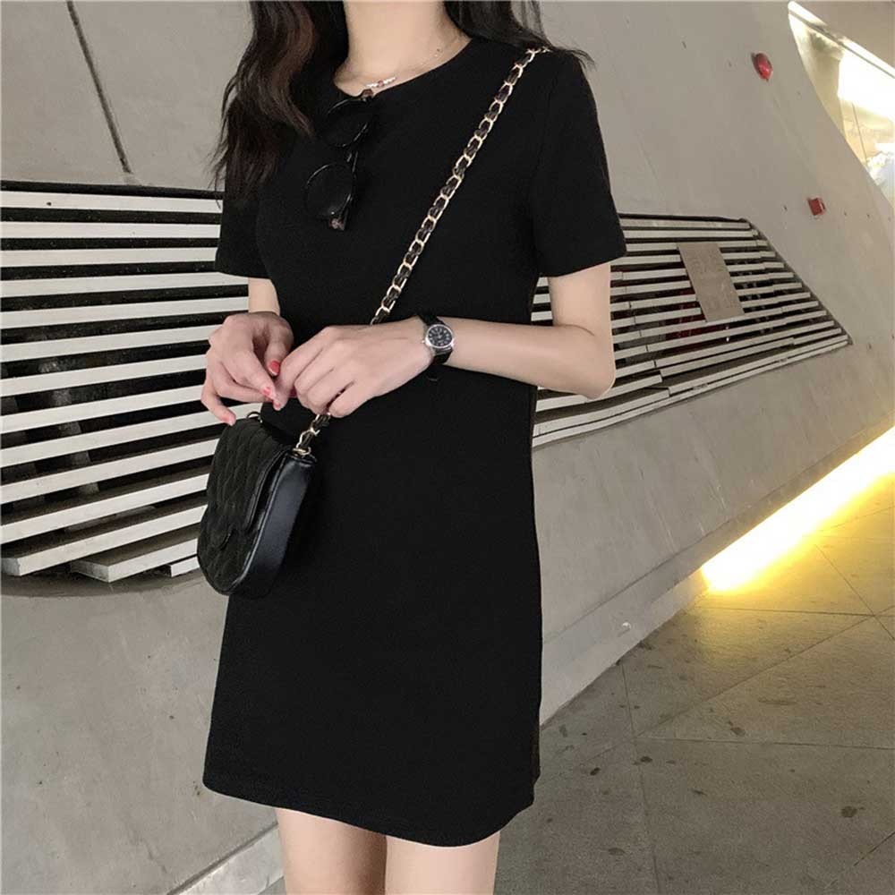 Elegant Women's Summer Dress MidLong Short Sleeve T shirt Dress in Candy Color - Picture 21 of 25