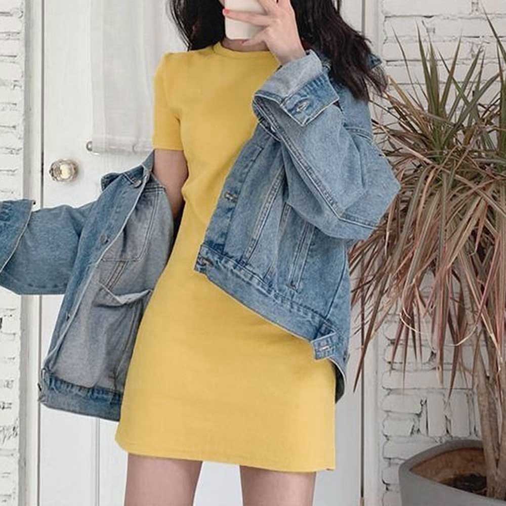 Elegant Women's Summer Dress MidLong Short Sleeve T shirt Dress in Candy Color - Picture 15 of 25