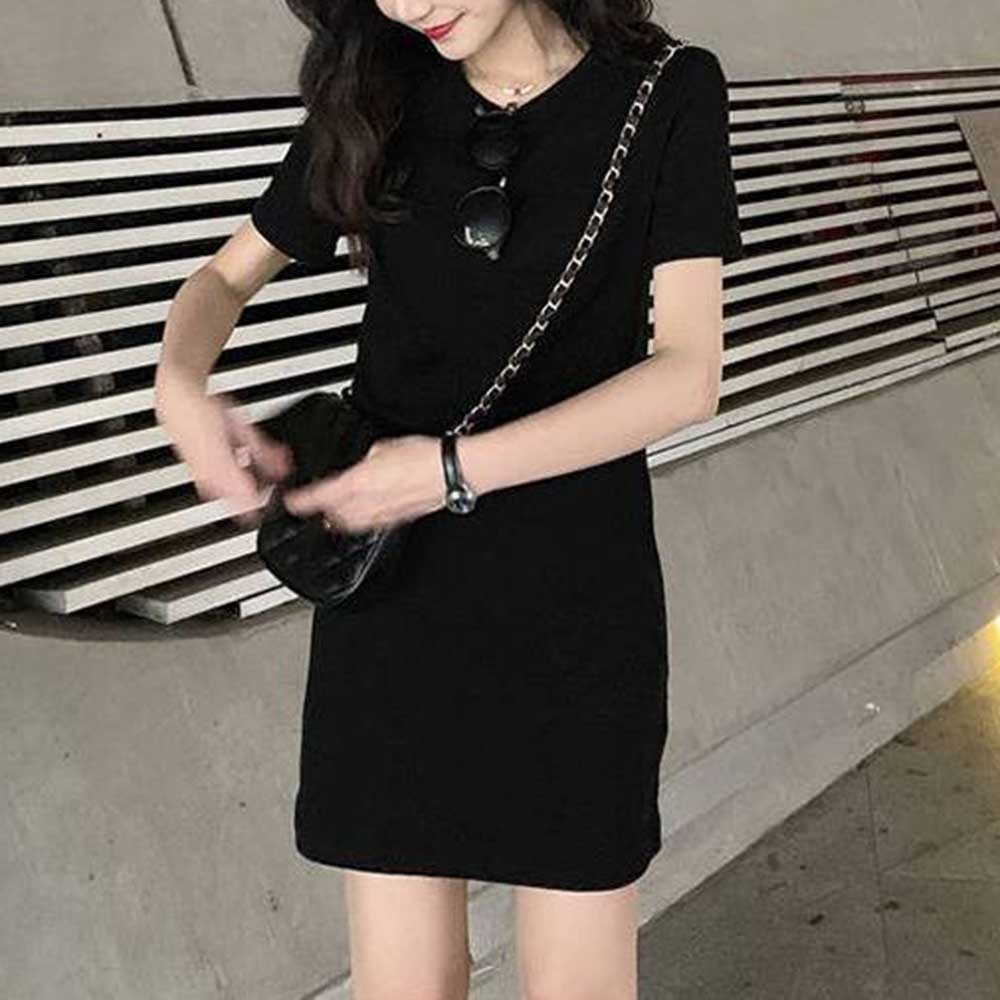 Elegant Women's Summer Dress MidLong Short Sleeve T shirt Dress in Candy Color - Picture 22 of 25