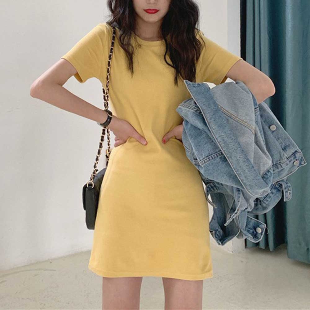 Elegant Women's Summer Dress MidLong Short Sleeve T shirt Dress in Candy Color - Picture 14 of 25