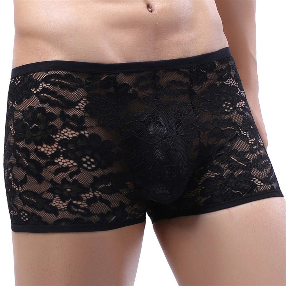 Boxer slip sexy dentelle sous vêtement pour homme transparent transparent trans - Picture 16 of 44