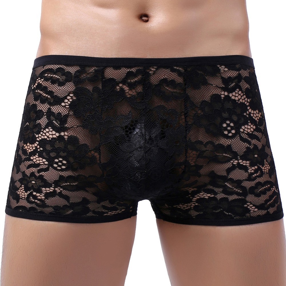 Boxer slip sexy dentelle sous vêtement pour homme transparent transparent trans - Picture 19 of 44