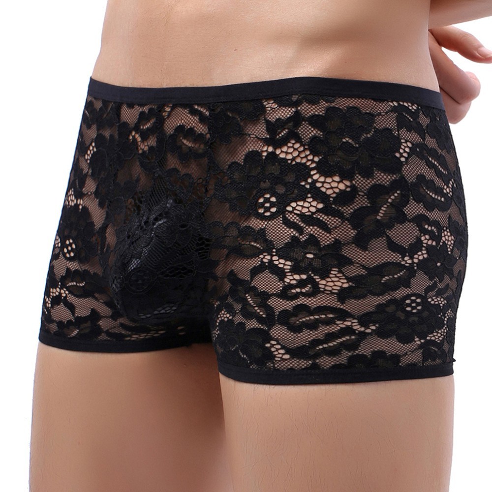 Boxer slip sexy dentelle sous vêtement pour homme transparent transparent trans - Picture 18 of 44