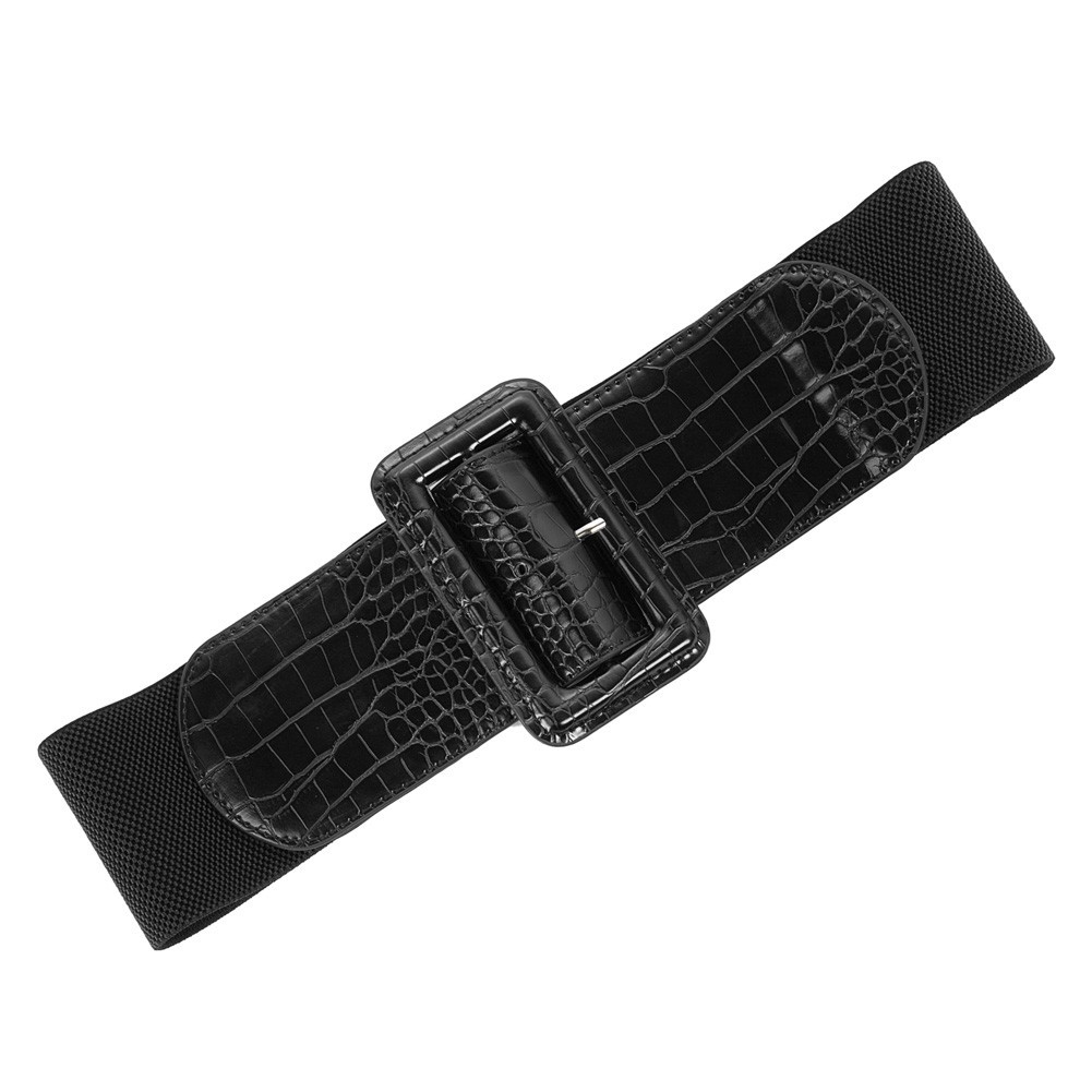 Girls Ladies Elastic Waistband Belt with Adjustable Classic Buckle in Yellow Orange Dark Blue-image