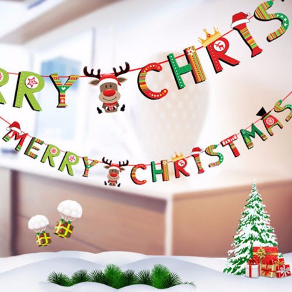 Christmas Elk Party Banner – 72.8x35.4 In, Polyester, Merry Christmas Door Hanging With Snowflakes