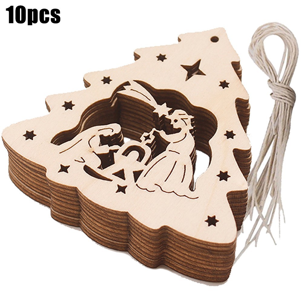 Juego de 10 adornos artesanales de madera lisa para colgar árboles de Navidad - Imagen 18 de 20