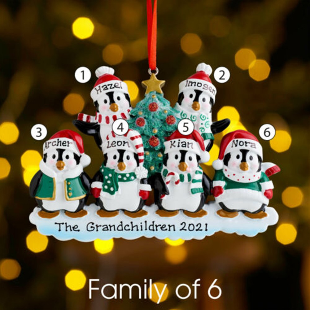 Family Size Penguin Xmas Decoration Ornament for Personalised Christmas Tree