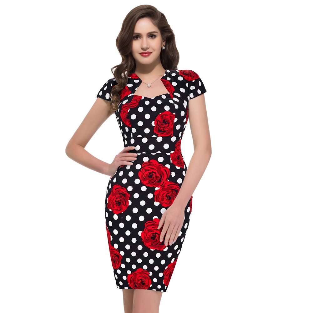 GK Elegant Cap Sleeve Retro Vintage Cotton Bodycon Dress (27 Patterns) - Picture 20 of 30