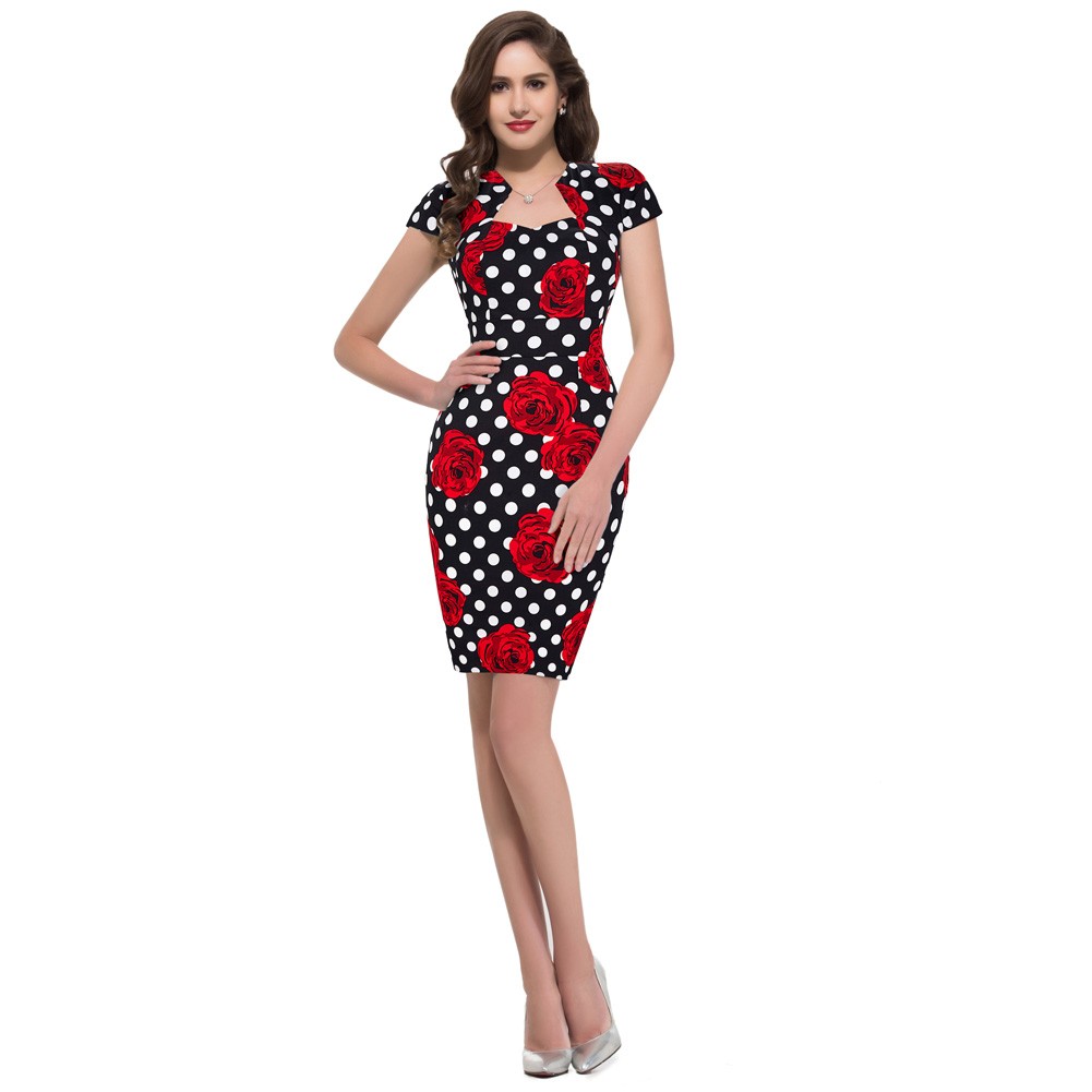 GK Elegant Cap Sleeve Retro Vintage Cotton Bodycon Dress (27 Patterns) - Picture 21 of 30