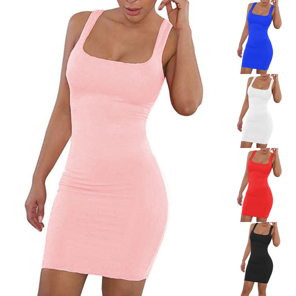 Solid Color Strapless Sleeveless Mini Dress for Women Club Party ...