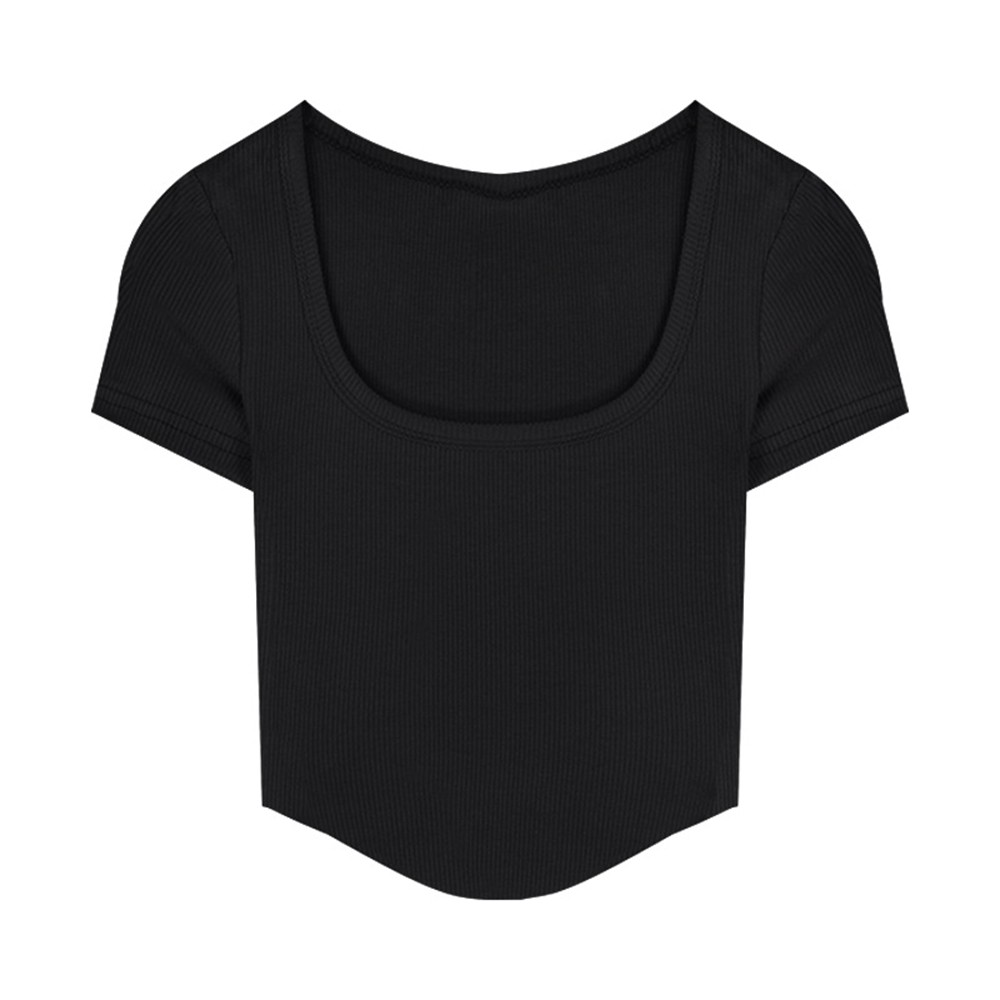 Women Short Sleeve T-shirt Solid Color Basic Tee Crop Top Korean Fashion New