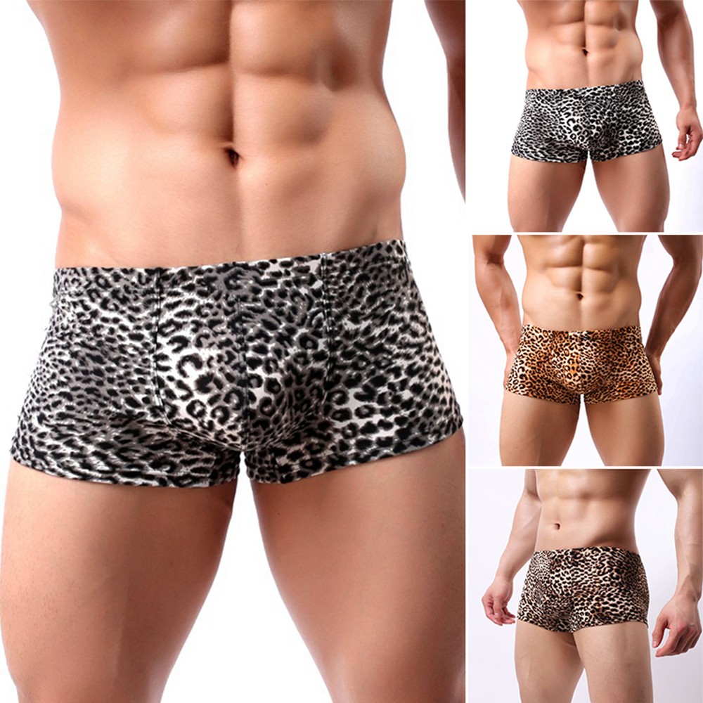 Uomo Boxer Slip Intimo Traspirante Comodo Leopardo Vita Bassa