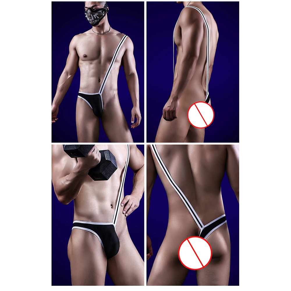 Single Sided Thong Men's Ice Silk Jumpsuit Underpants with Enhanced Style - Picture 20 of 29