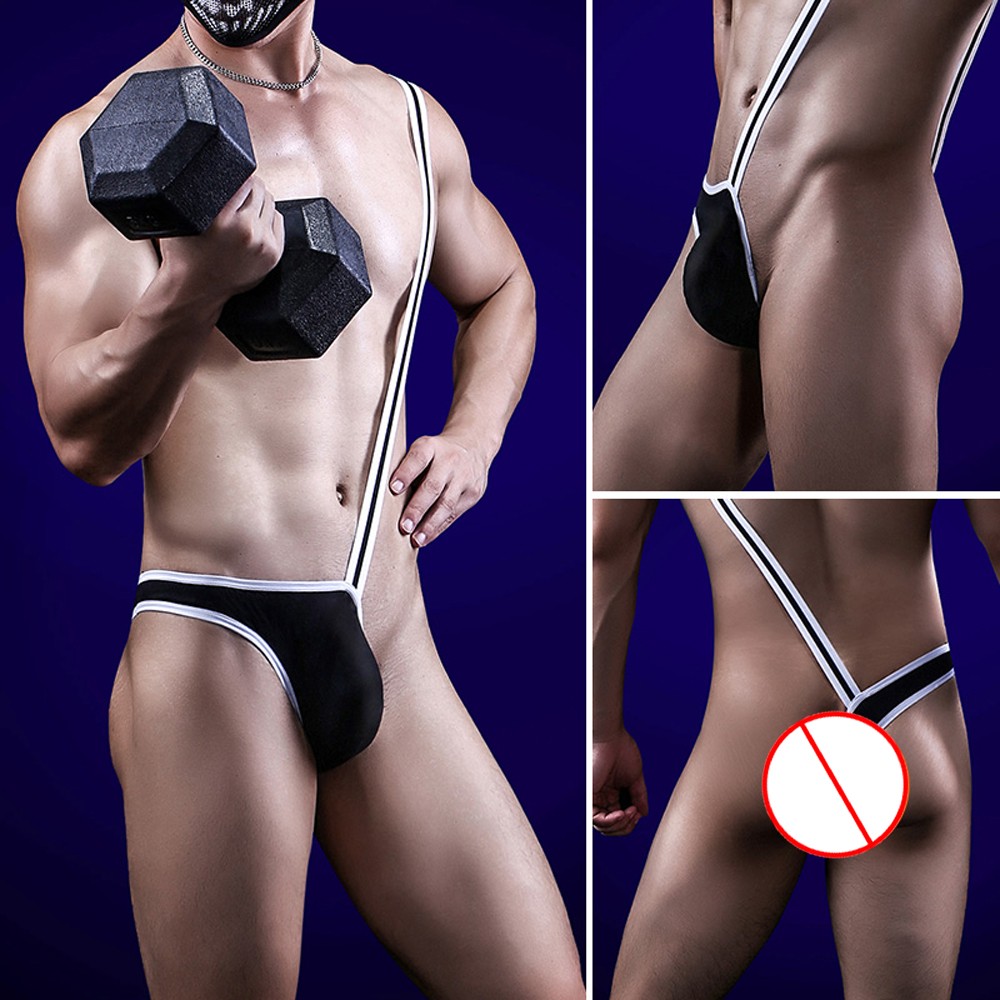 Single Sided Thong Men's Ice Silk Jumpsuit Underpants with Enhanced Style - Picture 18 of 29