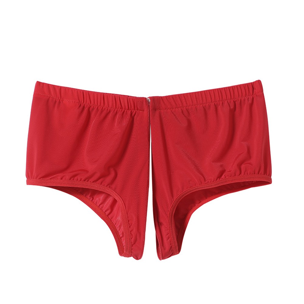 Women Oil Shiny Panties Underwear Glossy See Through Zip Open Crotch Thong Brief - Picture 23 of 35