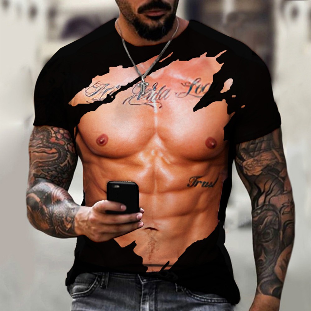 Summer Chest Tees Creative Pattern 3D Print Short Sleeve TShirt for Men - Picture 13 of 14