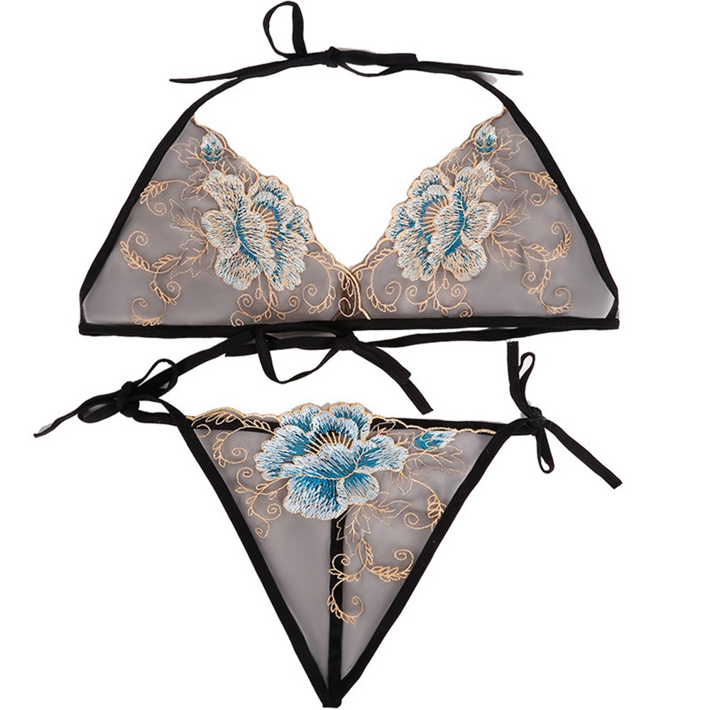 Biplut Charming Women Lace Rhinestone Underwear Set Push Up Bra Brassiere  Thongs G-string 