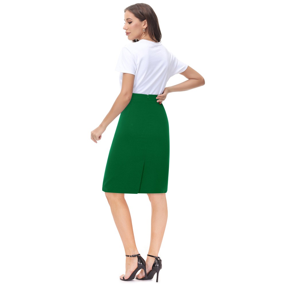 Solid Color Bodycon Skirt with Stretchy Back Split and Pockets for Women - Picture 49 of 69