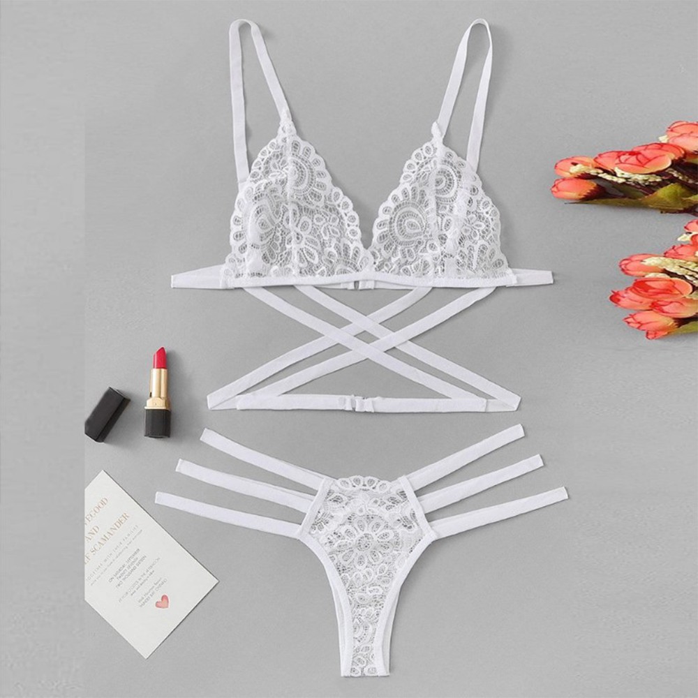 Elegantes Spitzen Dessous Set mit G String und BH für Damen weiß/grün/weinrot - Bild 9 von 15