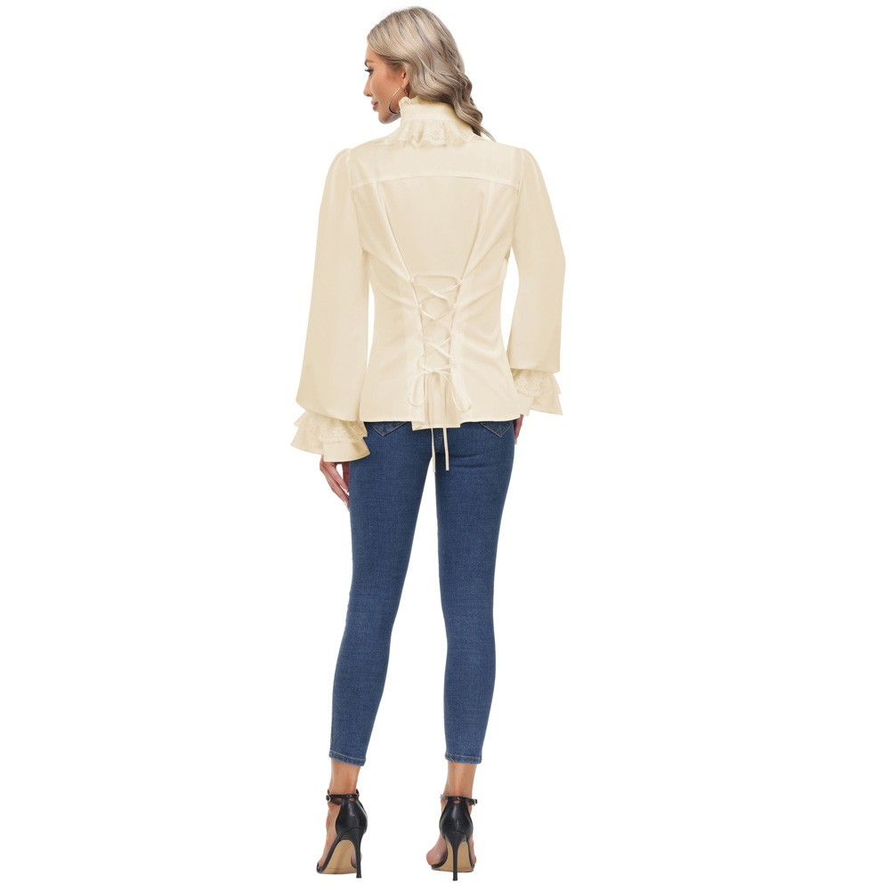 Stylish Vintage Lace Shirt Tops with Stand Collar for Fashionable Women - Picture 16 of 52
