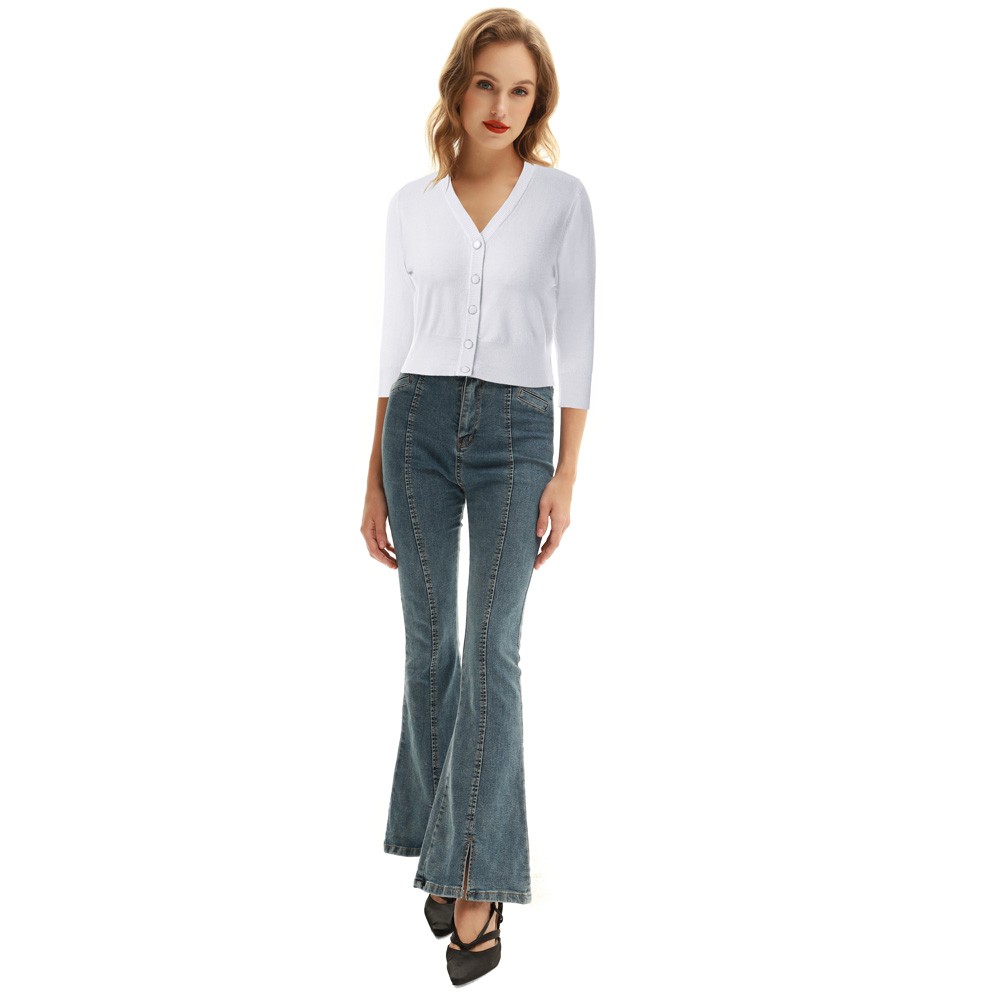 Three Quarter Sleeve Cardigan for Women featuring Comfortable Knit Design - Picture 22 of 76