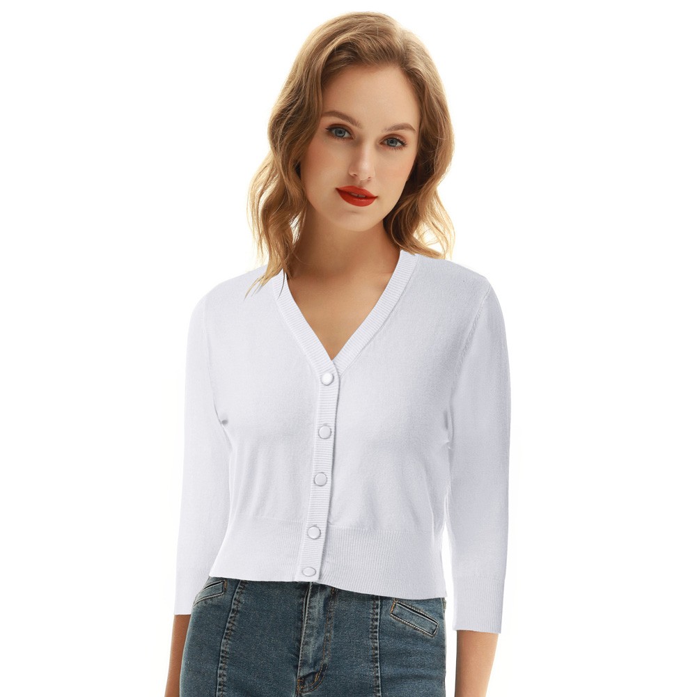 Three Quarter Sleeve Cardigan for Women featuring Comfortable Knit Design - Picture 37 of 76