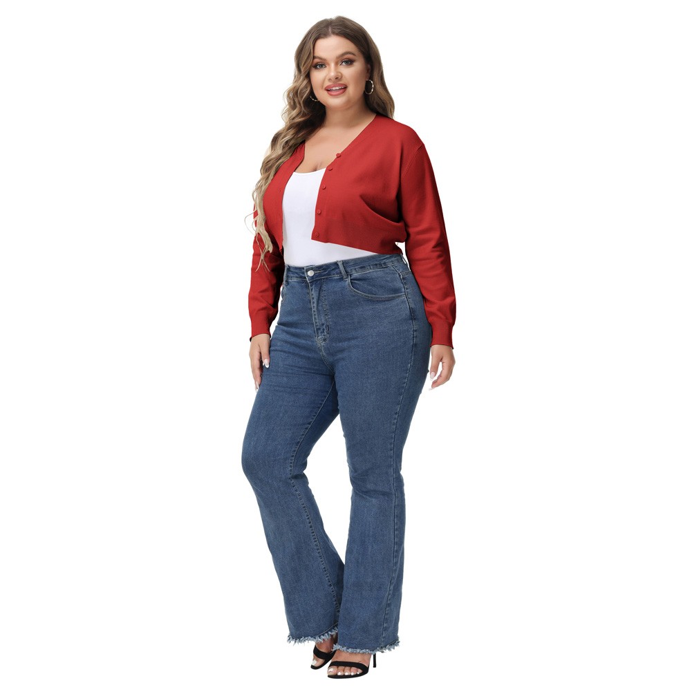 Fashion forward Knitting Coat Cardigan Women's VNeck Crop Cotton Knitwear - Picture 184 of 236