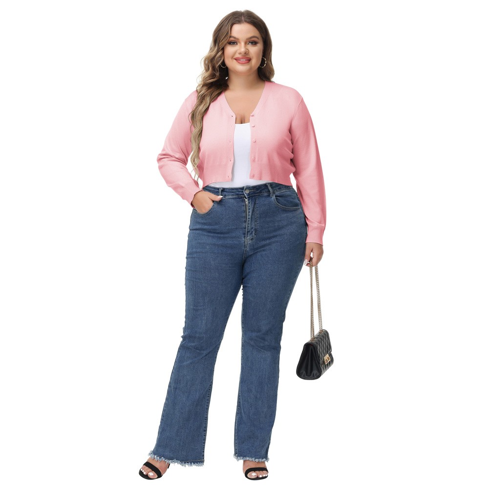 Fashion forward Knitting Coat Cardigan Women's VNeck Crop Cotton Knitwear - Picture 195 of 236