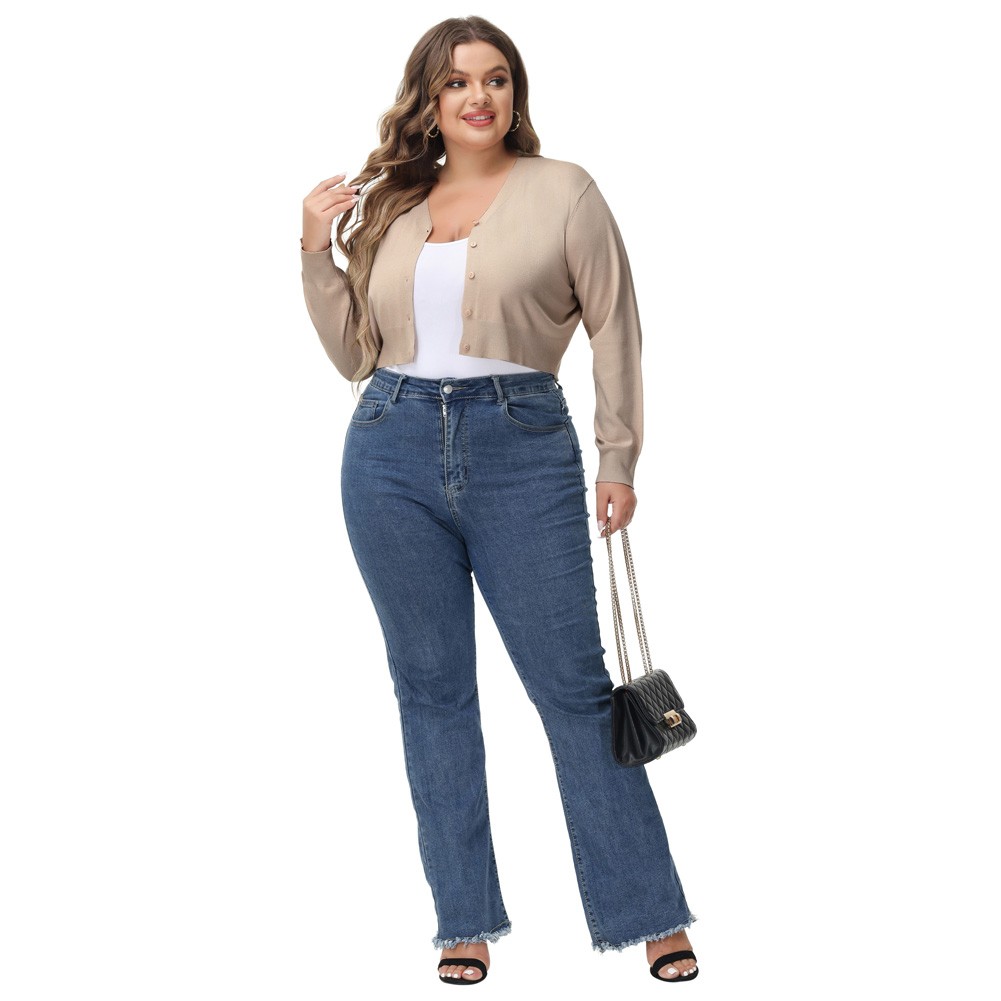 Fashion forward Knitting Coat Cardigan Women's VNeck Crop Cotton Knitwear - Picture 230 of 236