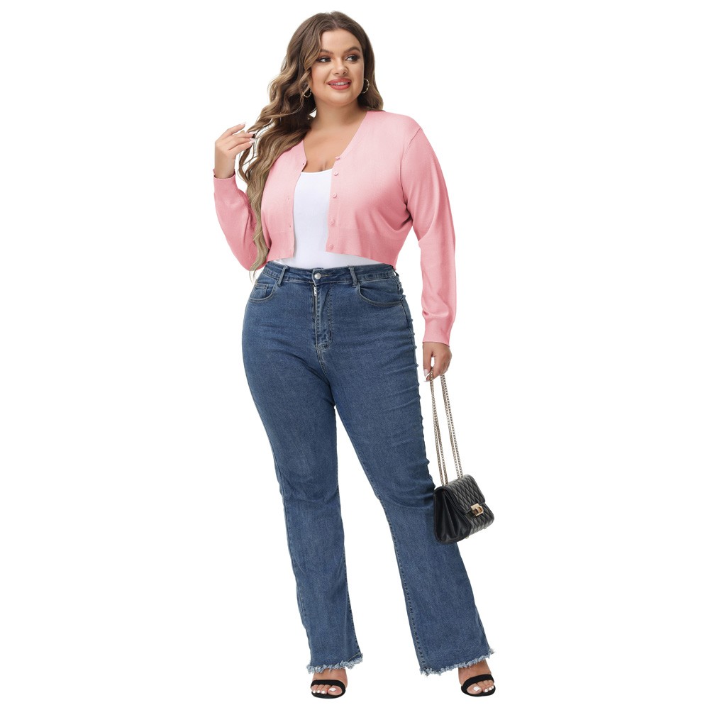 Fashion forward Knitting Coat Cardigan Women's VNeck Crop Cotton Knitwear - Picture 196 of 236