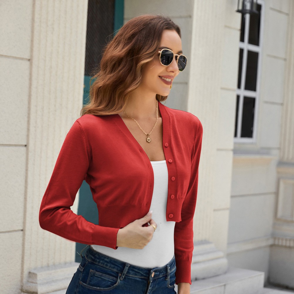 Classy V Neck Cropped Cotton Knitwear Knitting Coat Cardigan Check Your Size - Picture 180 of 236