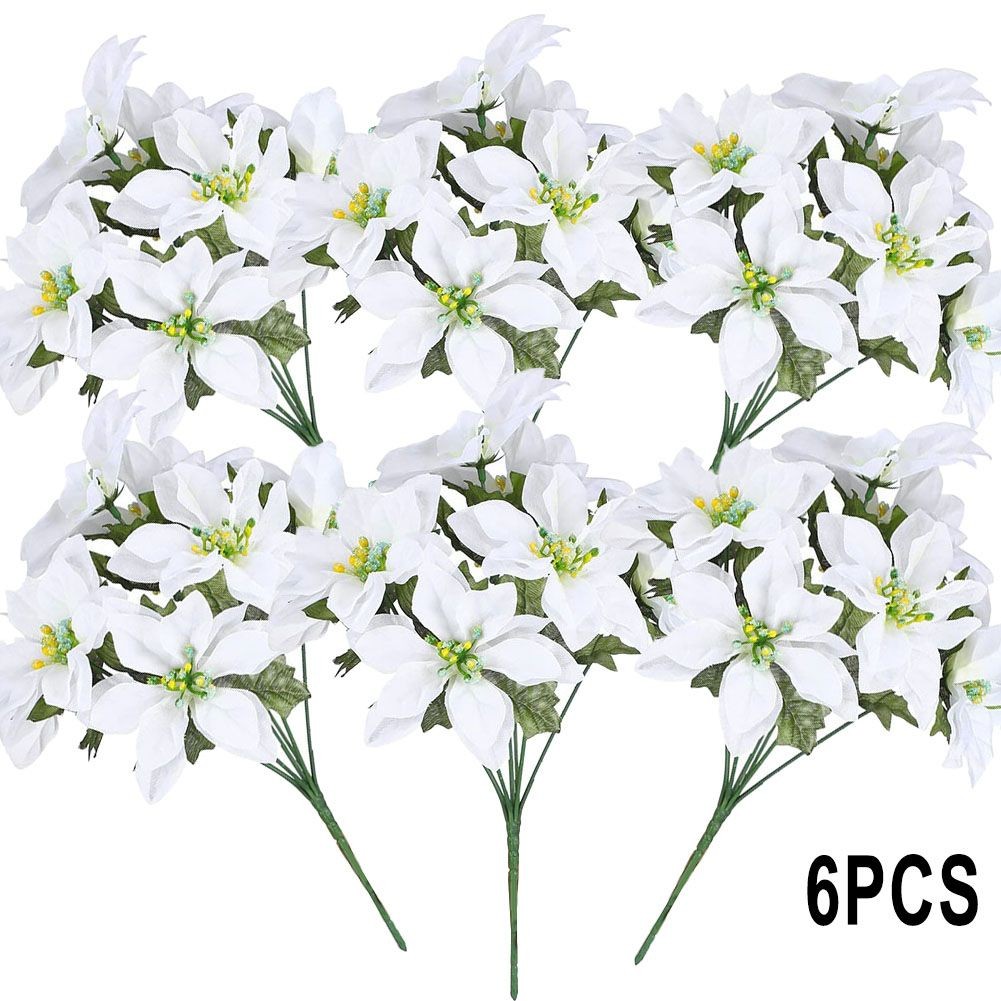 Wholesale Set of 6 Christmas Faux Flowers 7 Heads Poinsettia Arrangements