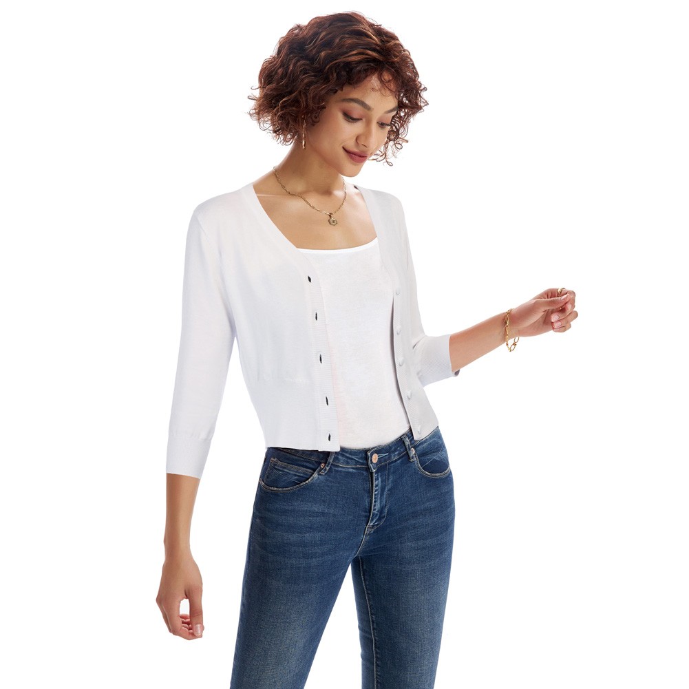 Three Quarter Sleeve Cardigan for Women featuring Comfortable Knit Design - Picture 34 of 76