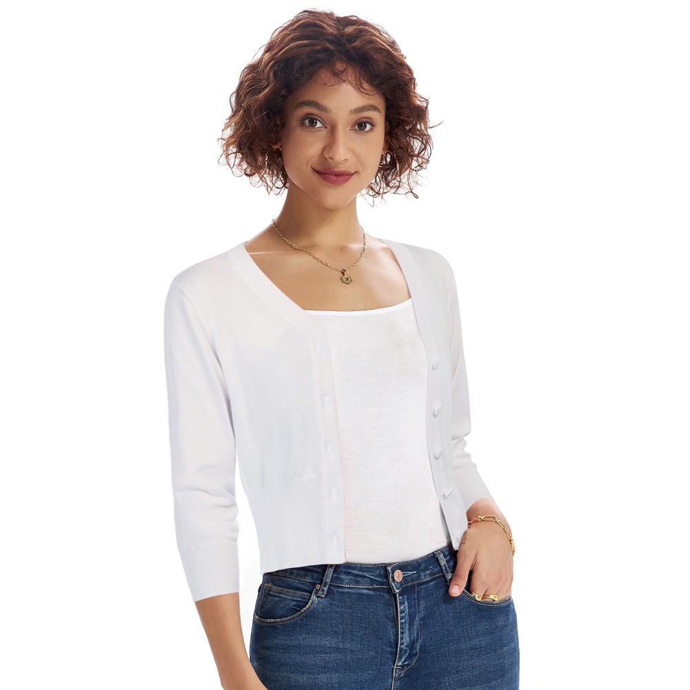 Three Quarter Sleeve Cardigan for Women featuring Comfortable Knit Design - Picture 20 of 76