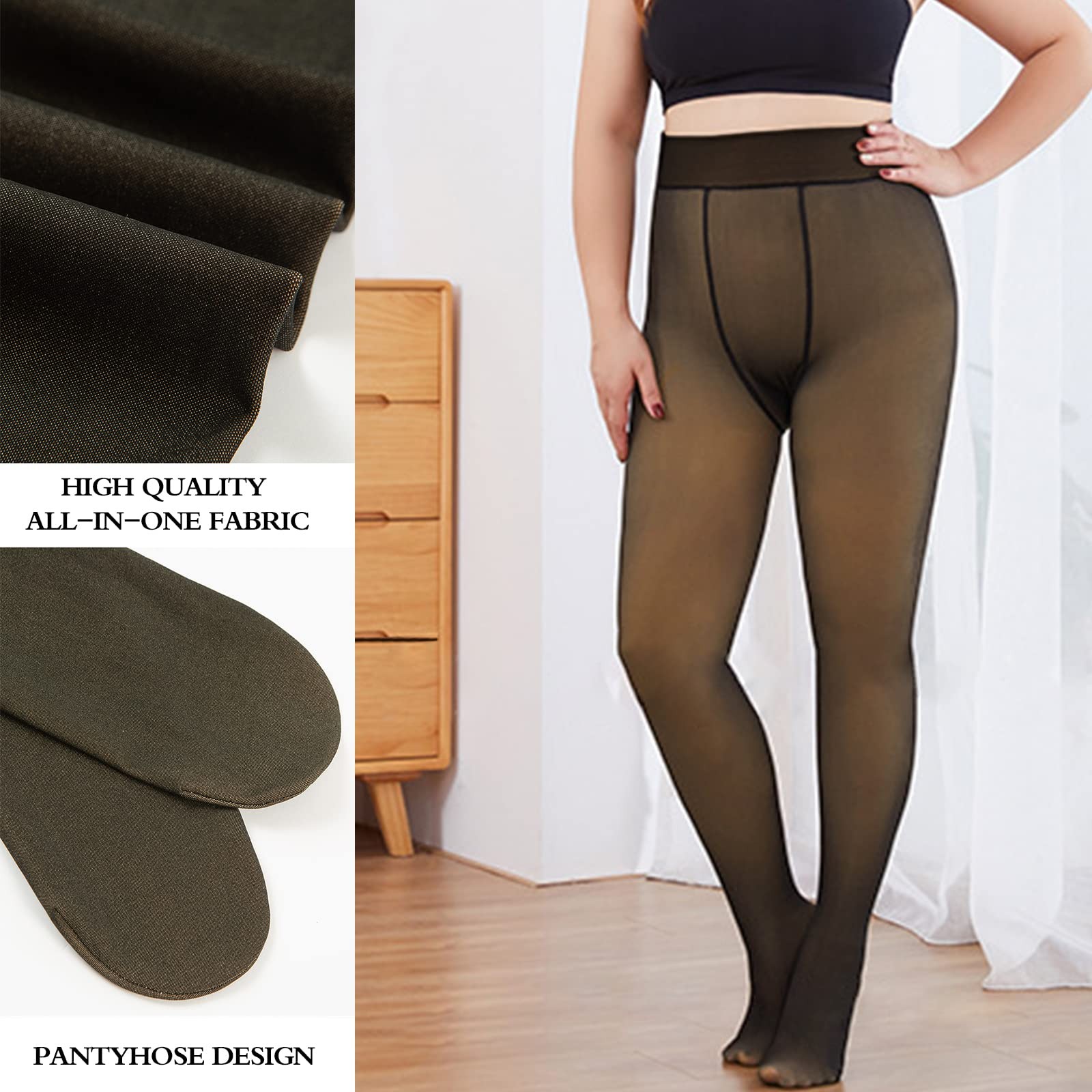 leggings lastiques taille haute faux collants translucides pour