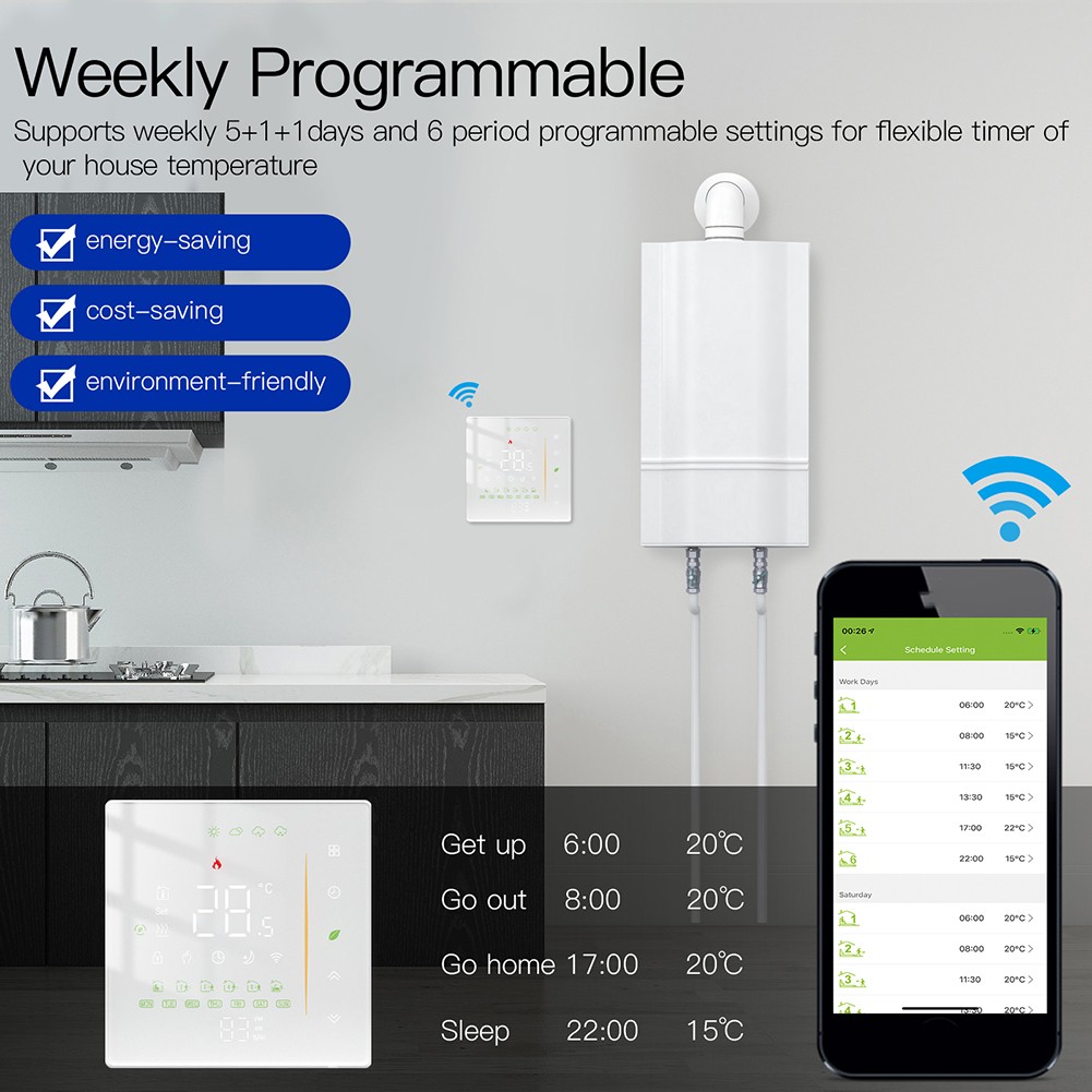 Thermostat WiFi pour plancher chauffant ou radiateur électrique compatible  app smartphone Tuya Smart Life, Alexa, Google Home 