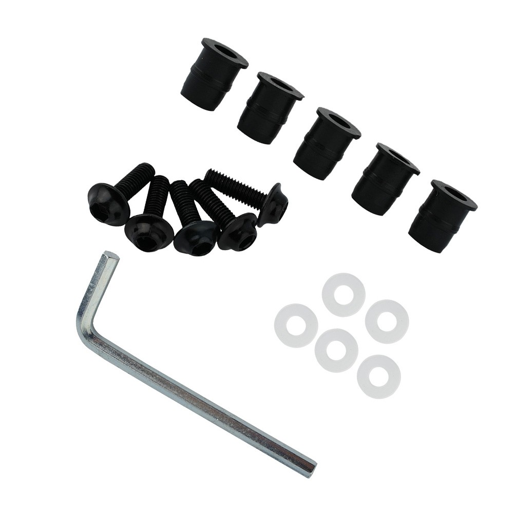 10x M5 Motorcycle Windscreen Fairing Screws Nuts Bolts - Black Hardware Kit