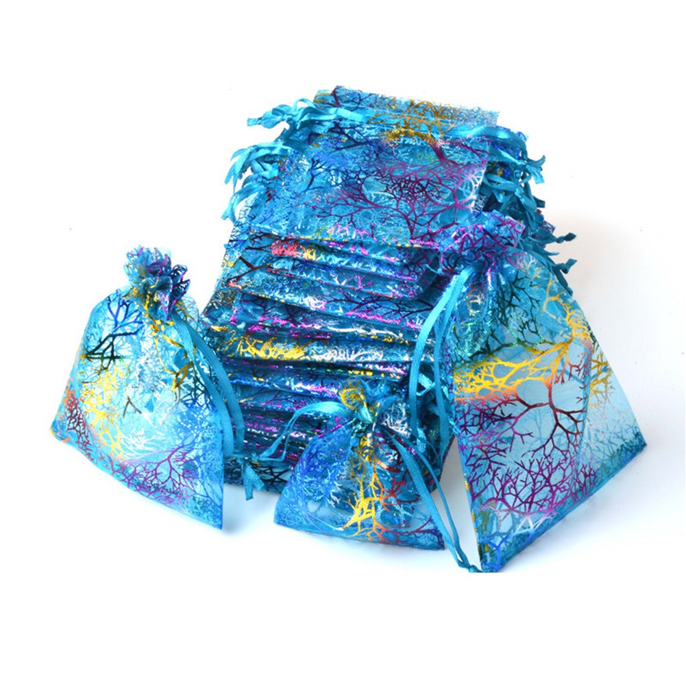 Sacs en organza de haute qualit?? pour bijoux ou cadeaux bleu ou blanc lot de 50 - Picture 22 of 36
