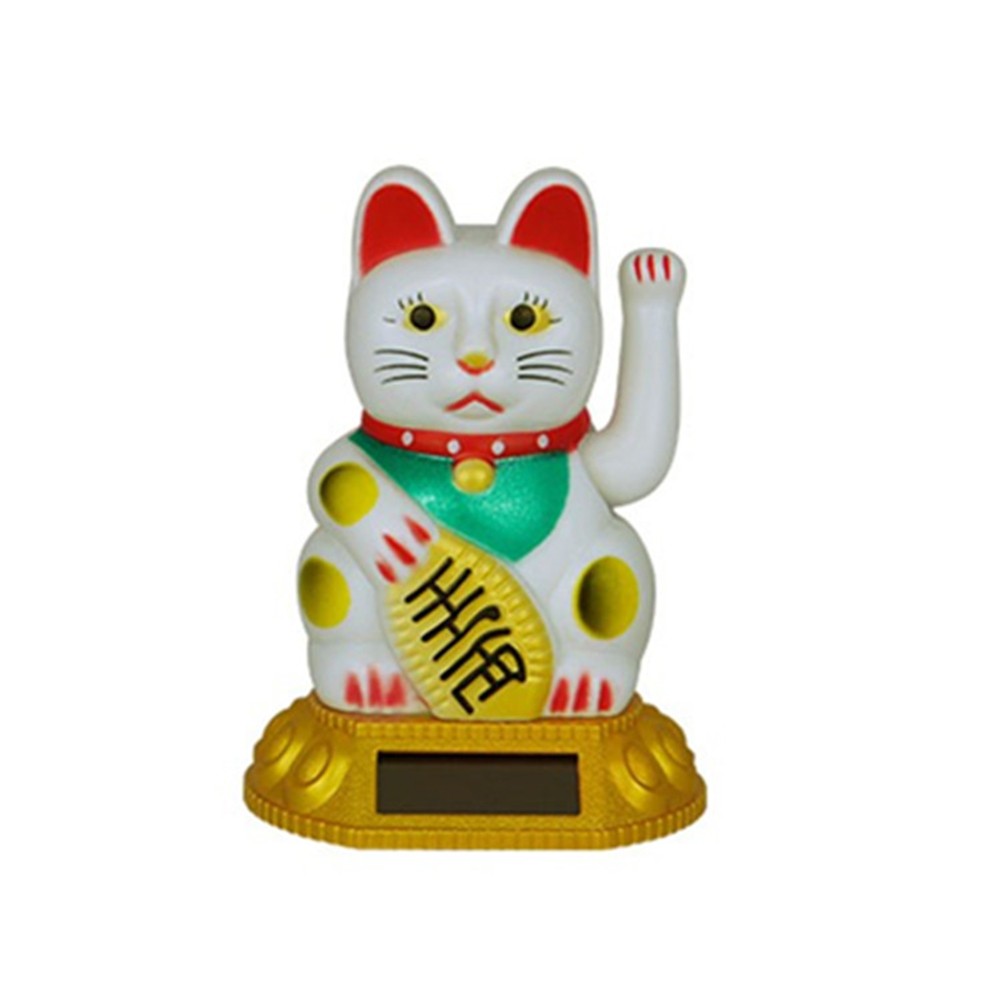 Solar Energy Operated Waving Lucky Cat Figure Wealth Symbol Home/Car Decor