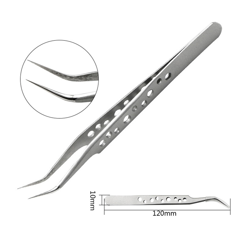Curved Tip Stainless Steel Tweezers Repair Hand Tool for Precision for T