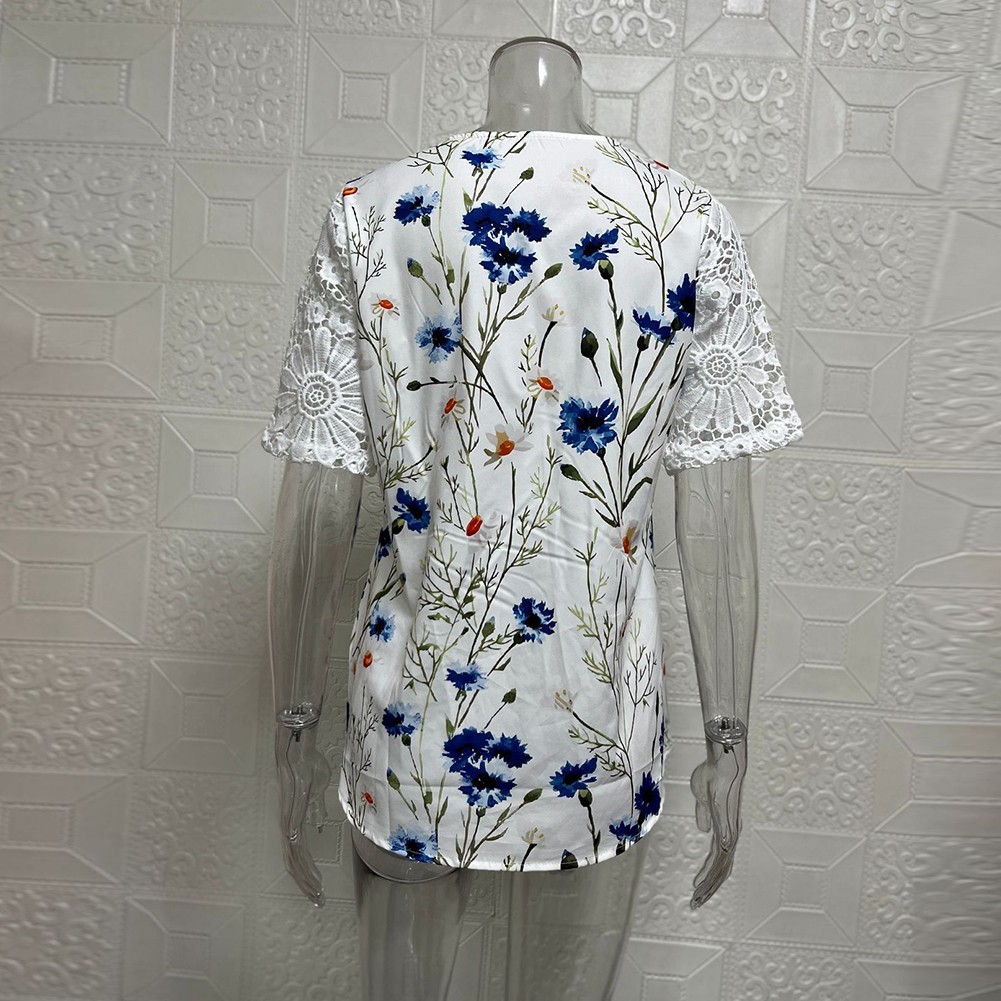 Shirts Casual Summer Swing T-shirt V-neck Womens Blouse Floral High Quality - Picture 15 of 25