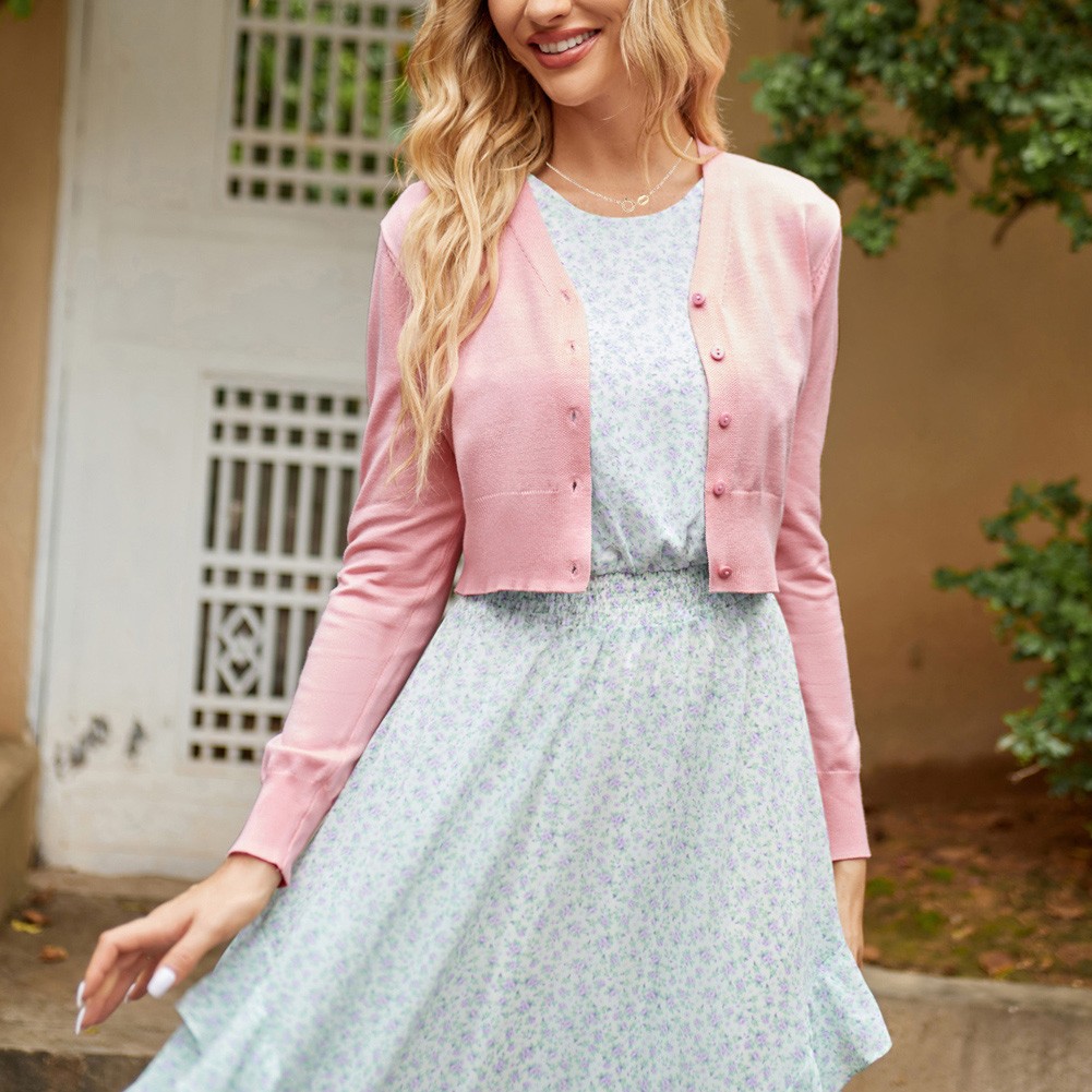 Fashion forward Knitting Coat Cardigan Women's VNeck Crop Cotton Knitwear - Picture 191 of 236